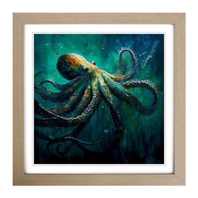 Octopus Palette Knife Painting - Single Picture Frame Print on Wood