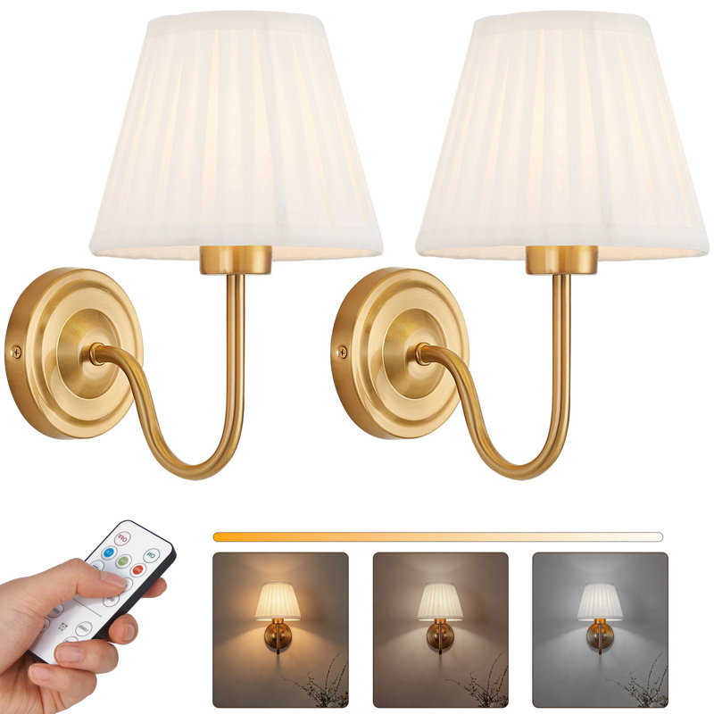 Wireless Wall Sconce Set of 2, Gold Battery Operated Wall Lights with 3 CCT Color Temperature & Dimmable Magnetic Bulb and Remote, Rechargeable Wall Decor Lamp for Bedroom Living Room Hallway