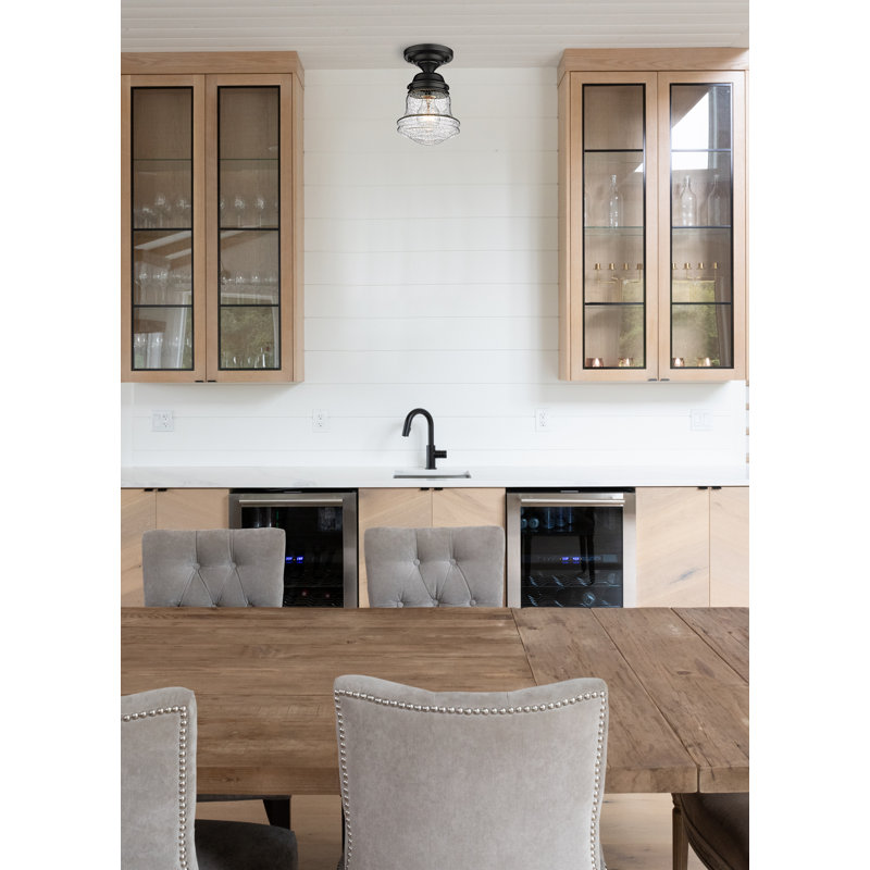 Aelynn Glass Semi Flush Mount, 9" H x 6" W, Matte Black