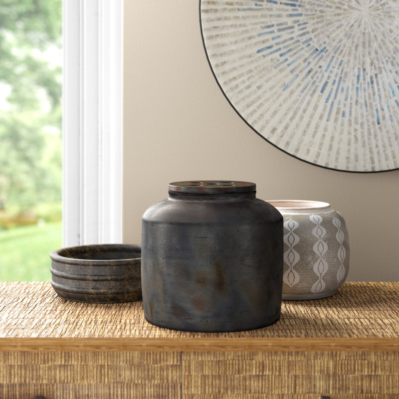 Vivian Terracotta Table Vase, Black, 9.45'' H X 9.85'' W X 9.85'' D 