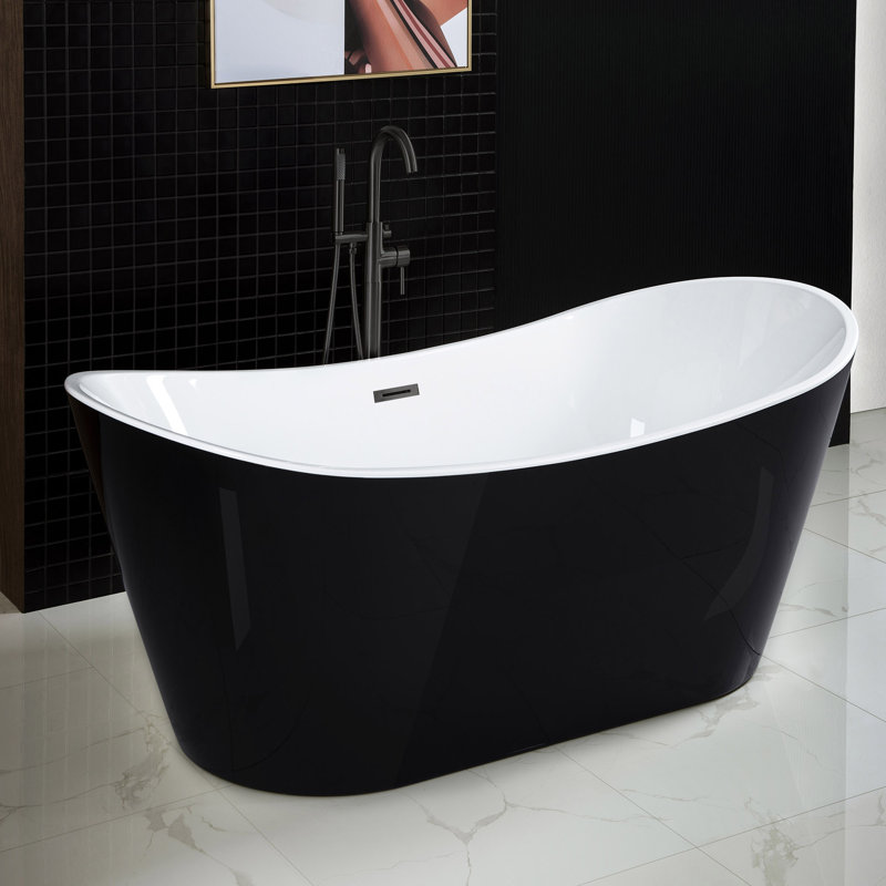 Vital 67'' x 31.5'' Soaking Acrylic Bathtub, Black, Matte Black