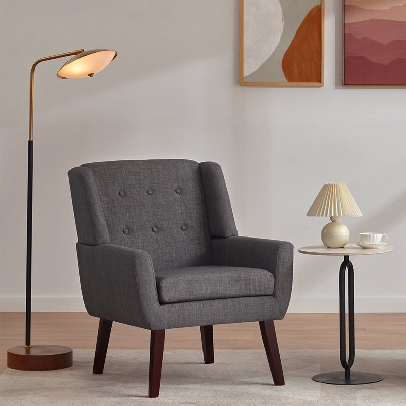 Fauteuil capitonné de 29,2 po de largeur Halcott, Mélange de lin gris