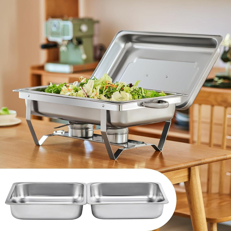Belfry Kitchen Chafing Dish Buffet Set 9l Chafer For Catering 2 Half Size Food Pans Fuel Holders Lid Foldable Frame Food Grade Stainless Steel Food Warmer