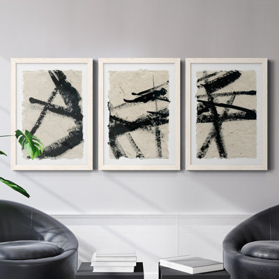 «Lines Crossed I», ensemble de 3 peintures sur toile encadrées