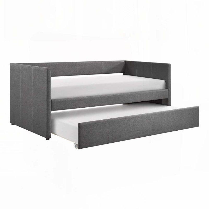 Upholstery Wooden Frame Daybed with Pull Out Trundle, Gray