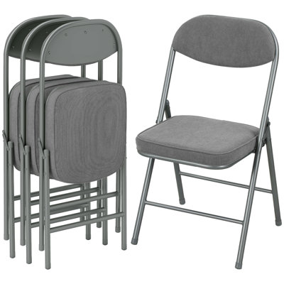 HOMCOM Folding Chairs Set of 4 with Cushioned Seat, Steel Frame