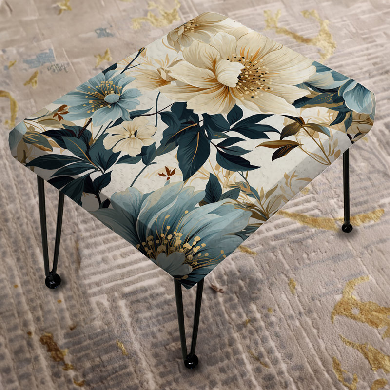 Repose-pieds Sandy Beige et bleu Hydrangea Tranquility - Floral