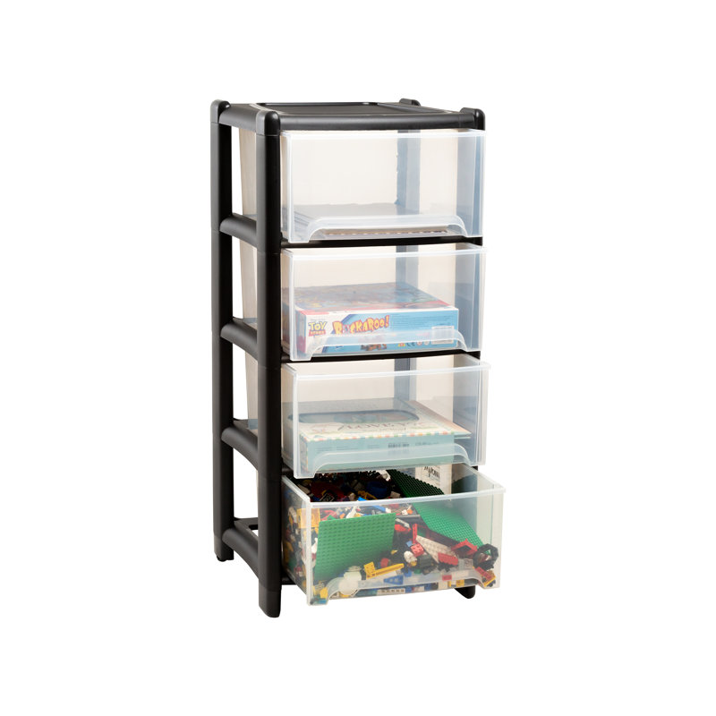 Plastic Stackable Desk Organiser with Drawers, Black