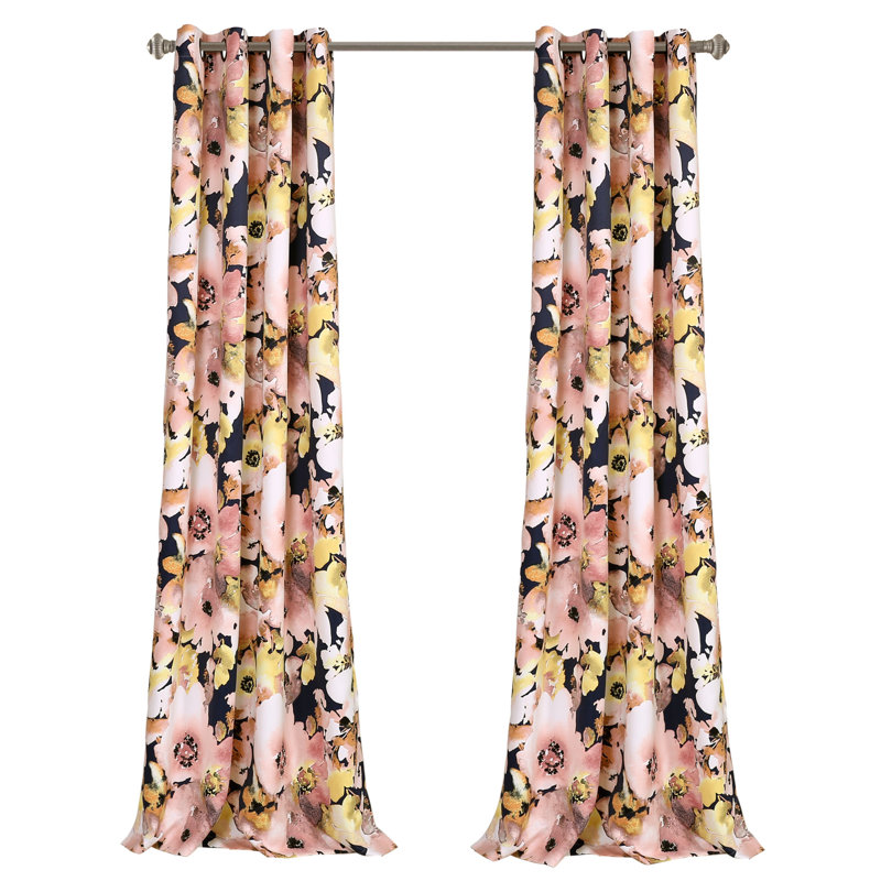 Paire de rideaux obscurcissant avec œillets Floral, Rose