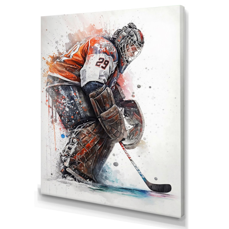 Gardien de but pendant le match de hockey IV - Impression sur toile, H 20 po x l 12 po x P 1 po, Toile tendue