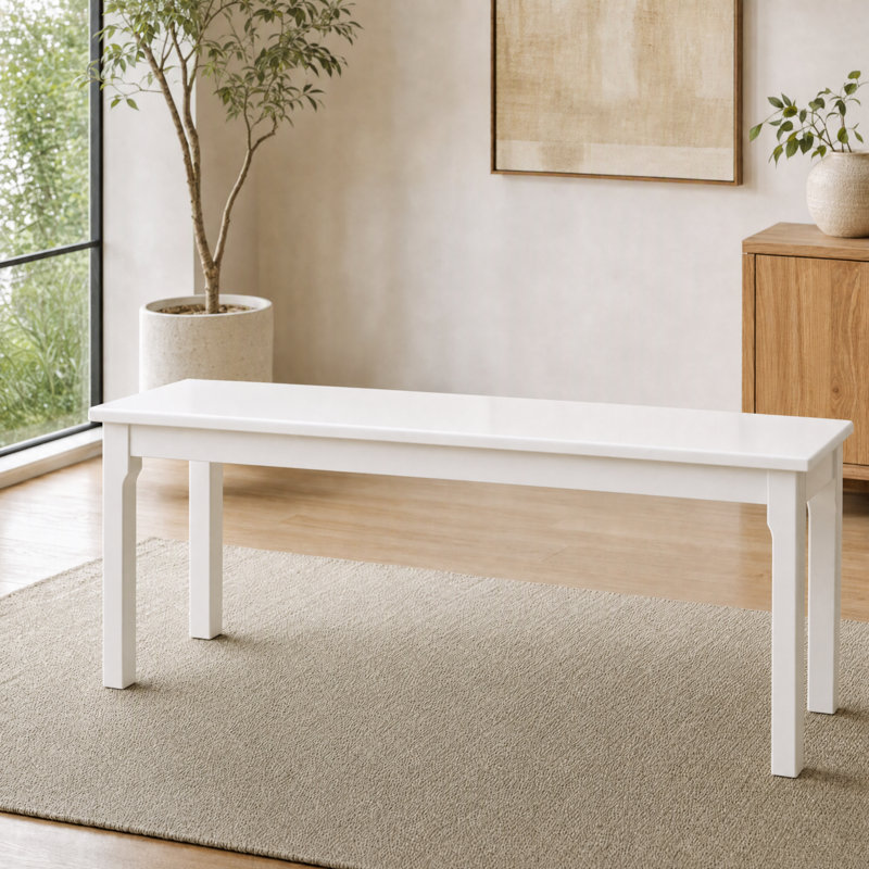 47.2“ Solid Rubber Wood Dining Bench Entryway Bench Rustic Table Seating, White