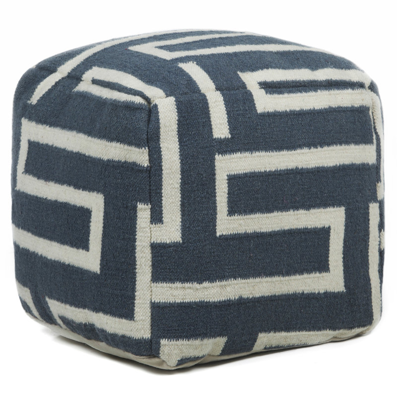 Allsup Upholstered Pouf, Gray/Cream Polyester Blend