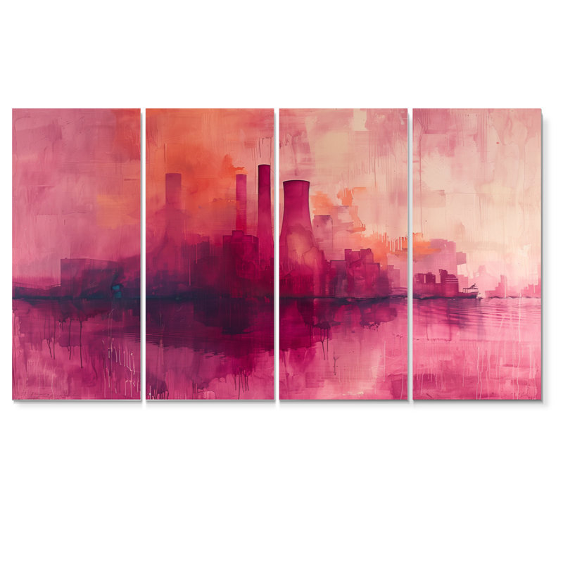 Mauve Pulse Power Plant Landscape - ensemble de décorations murales Power Plants, H 32 po x l 64 po