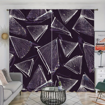 2 Panels Geometric Abstract Triangle Pattern Light Filtering Curtain with Artistic Appearance Modern Home Decoration Rod Pocket Design All Season Curtains for Living Room Bedroom Study and Cabinet Decoration