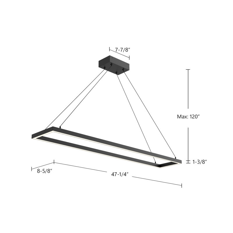 Piazza 1 - Light LED Chandelier, Black, 1.375" H x 47.25" W x 8.625" D