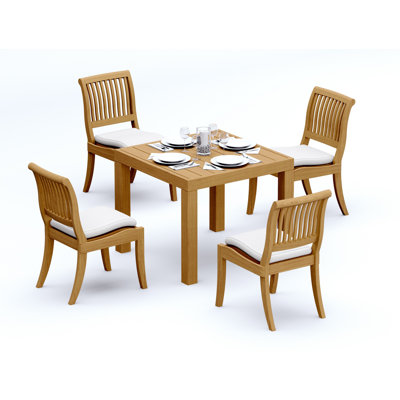 Ensemble de salle à manger 3 pièces en bois de teck de qualité A: table carrée de 36 po et 2 chaises empilables sans accoudoirs # 11AB0800