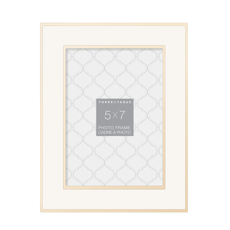 Elegant White and Gold Metal Enamel Picture Frame, 5" x 7"