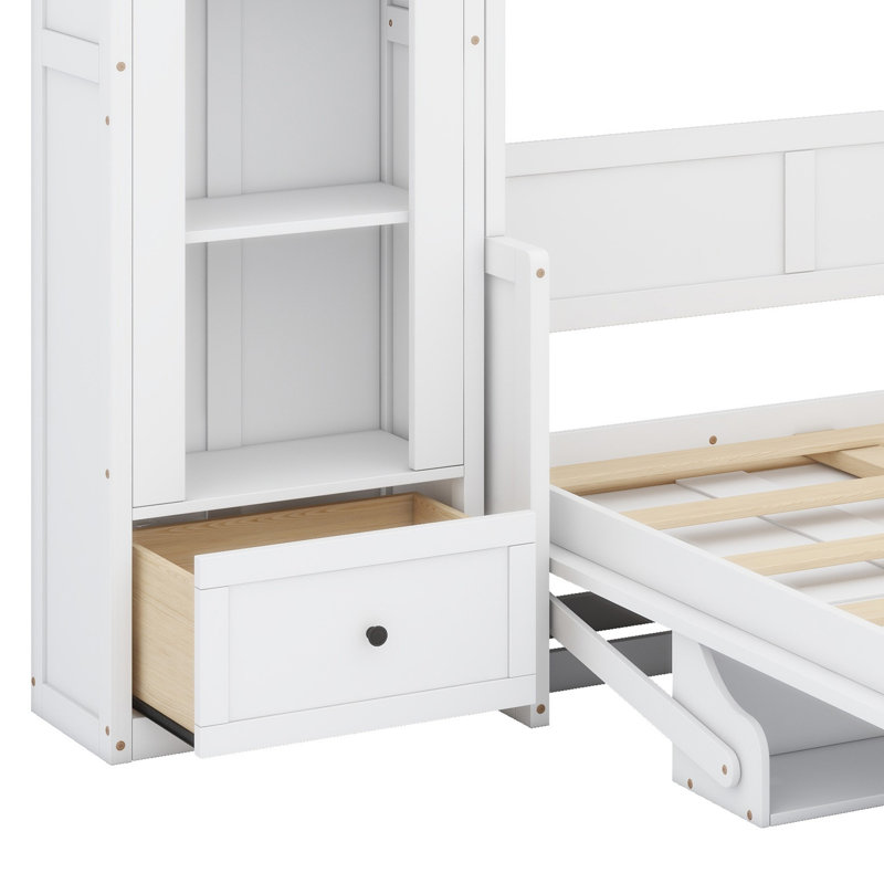 Lit plateforme avec tablette Murphy, armoires latérales, tiroirs et DEL Murphy, Blanc