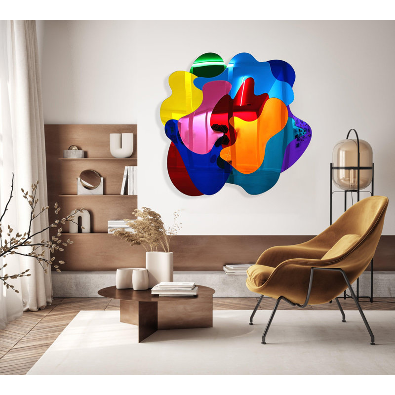 Grand art mural acrylique multicolore en miroir
