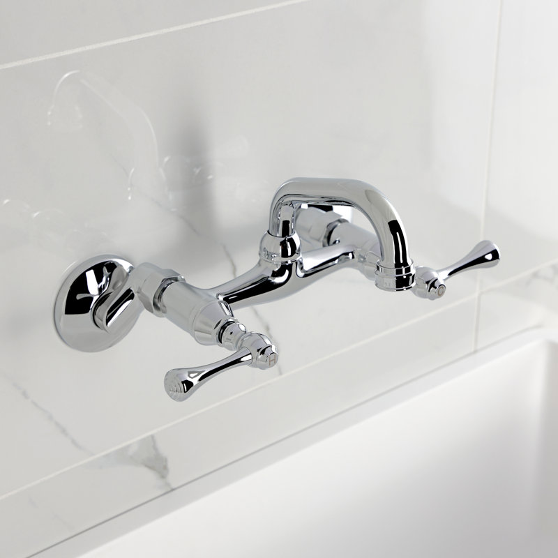 Kingston Brass Kingston Two-Handle 2-Hole Wall Mount Bar Faucet, Polished Chrome