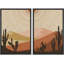 «Cactus Desert Brown Sun Rays Southwest Landscape», reproduction d'art sur toile encadrée 2 pièces-91069161-91069162