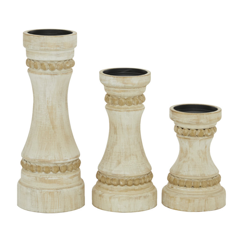 11.85'' H Wood Tabletop Candlestick, Cream