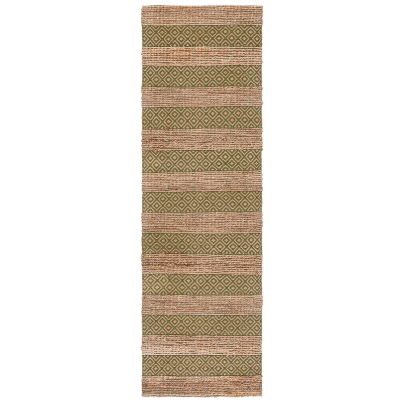 Sottile Geometric Flatweave Green/Natural Area Rug, Runner 2'3" x 8'