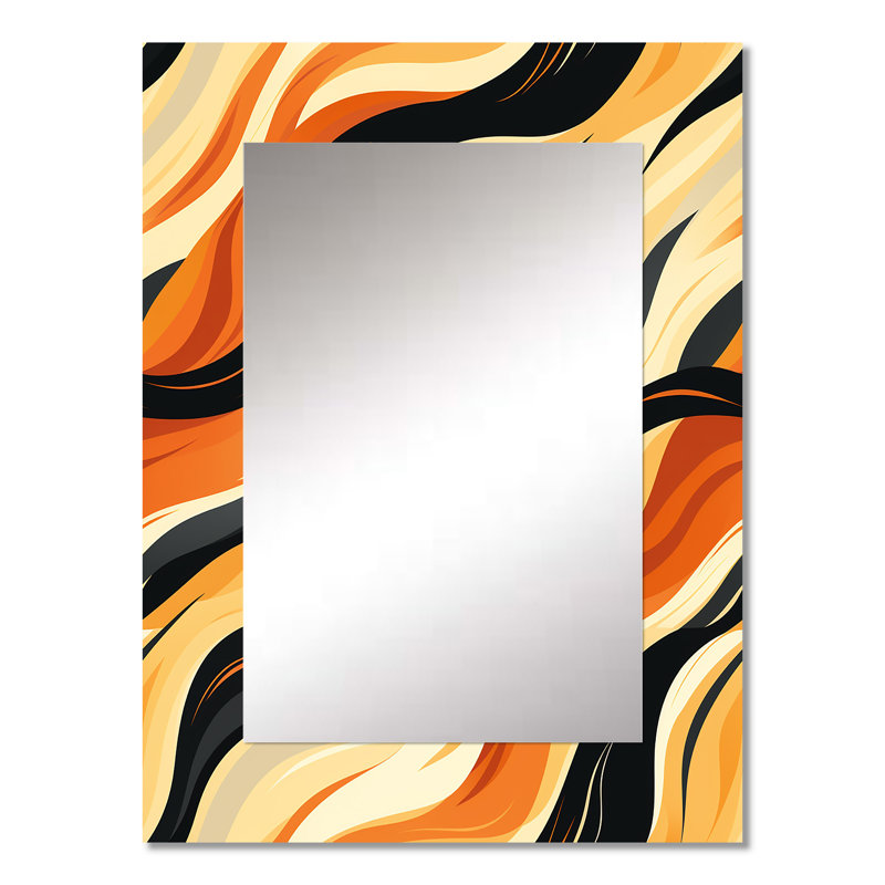 Girures de Girardville orange et noir - miroir mural abstrait, miroir décoratif moderne, impression d'art en métal