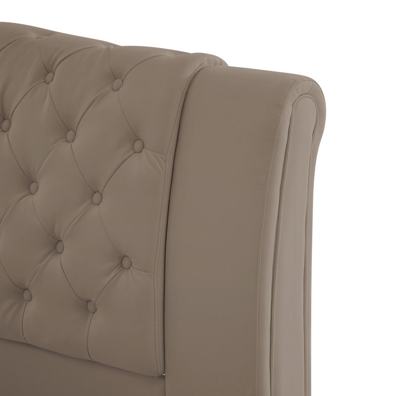 Lit plateforme tapissier néo-classique Aurelia, Brun, Grand lit