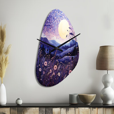 Lavender Enchanting Lavender Pointillism I - Fall Shape Large Purple Wall Clock - Unique Shape