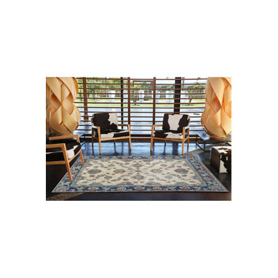 Tapis décoratif floral bleu traditionnel lavable à la machine