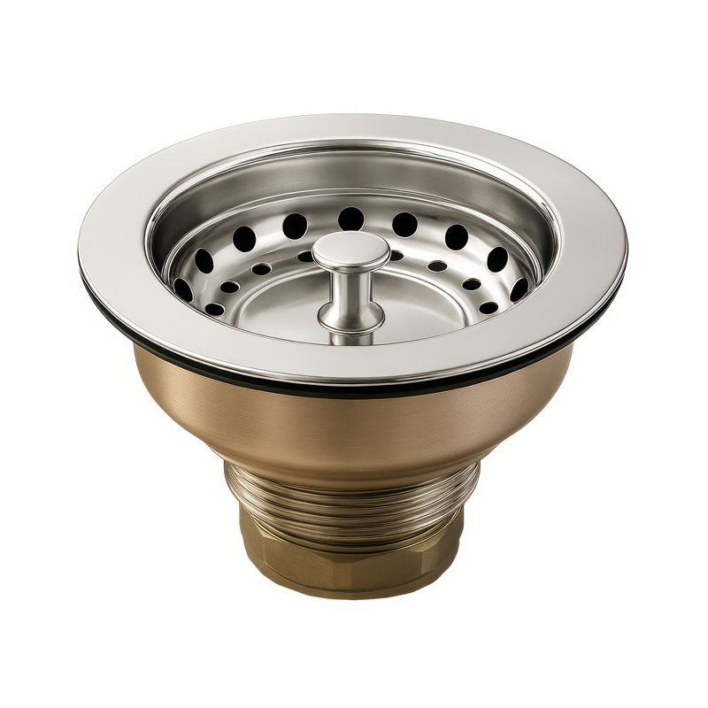 Whitehaus 3-1/2" Solid Stainless Steel Basket Strainer With Polished Finish and Lift Stopper