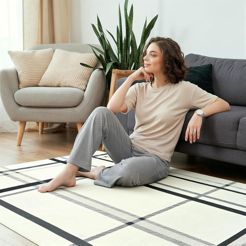 Tapis à poils doux doux à faible résistance aux taches, Begie, Rectangle 2' x 6'