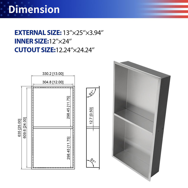 Niche murale en acier inoxydable, Nickel brossé