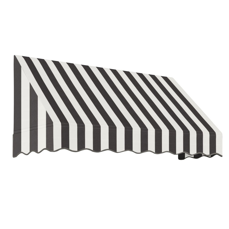 Auvent fixe en tissu acrylique San Francisco Awntech, Rayures noires et blanches, H 16 po x l 100,5 po x P 30 po