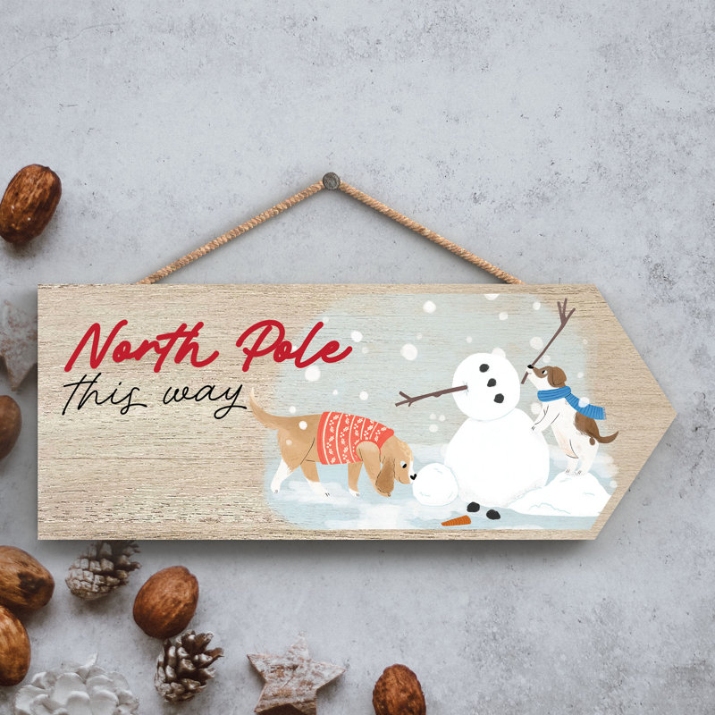 North Pole This Way Santa Paws Christmas Wooden Plaque Vivid Squid Wholesale Wall Decor