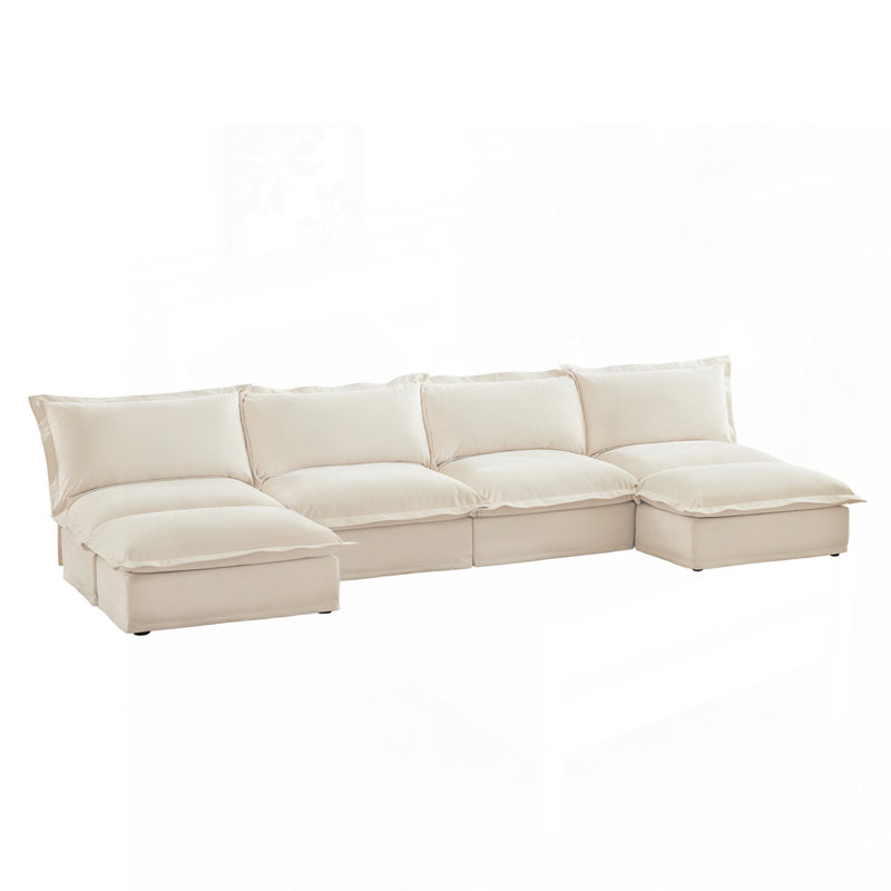 Canapé modulaire réversible confortable avec repose-pieds et gros coussins, Crème, crème