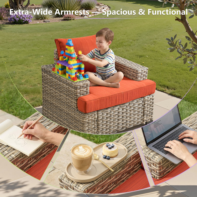 Ensemble de conversation 9 pièces Carolle pour patio avec foyer extérieur, Orange