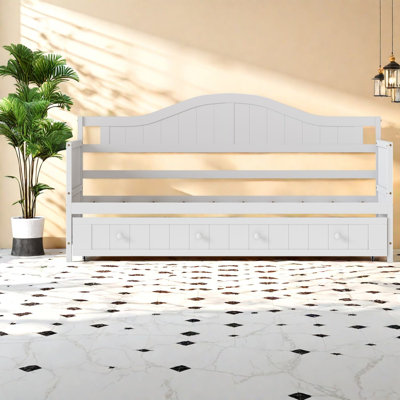 Lit gain d'espace avec rangement, lit de jour simple en bois massif, blanc style ferme moderne