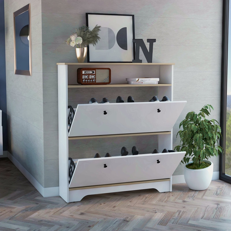 Range-chaussures à 2 tablettes, Blanc