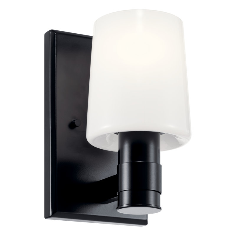 Applique murale 1 lumière 8,5 po avec verre opale, Noir