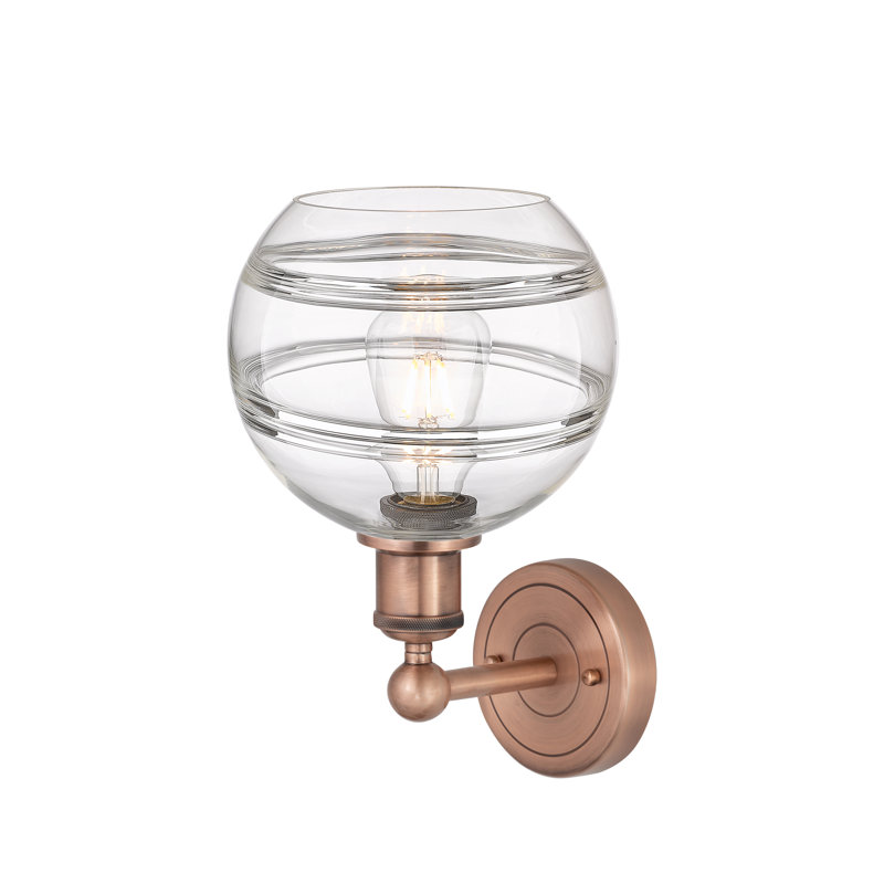 Applique murale 8 lumières Edison Bienes, Transparent, H 12,13 po x l 8 po x P 8,5 po, Cuivre antique