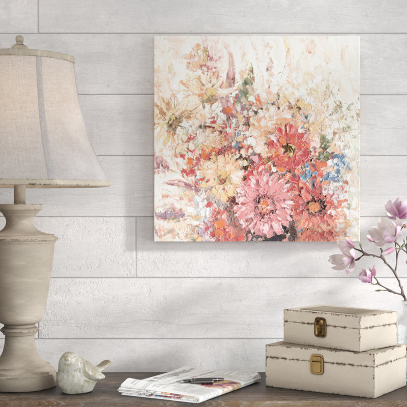 Impression sur toile Impasto warm floral, H 20 po x l 20 po
