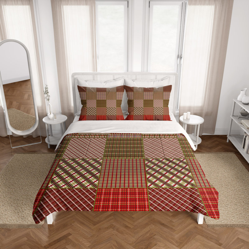 Checkered Duvet Cover, King Duvet Cover + 2 King Shams