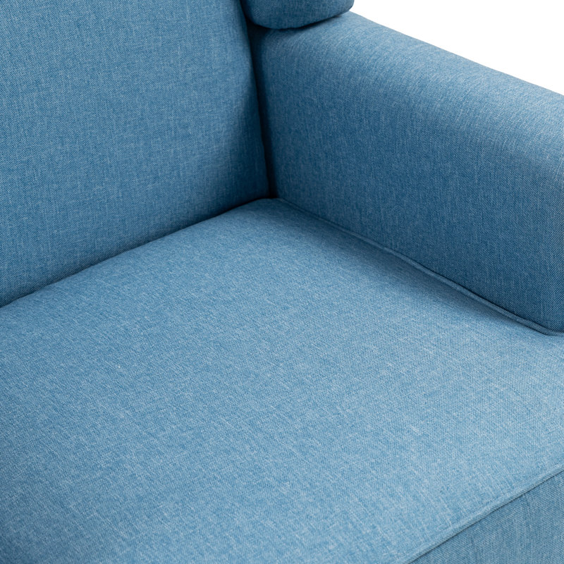 Duward Upholstered Sky Blue Linen Wingback Accent Chair with Rolled Arm and Solid Wood Leg (Set of 2), Sky Blue Cotton