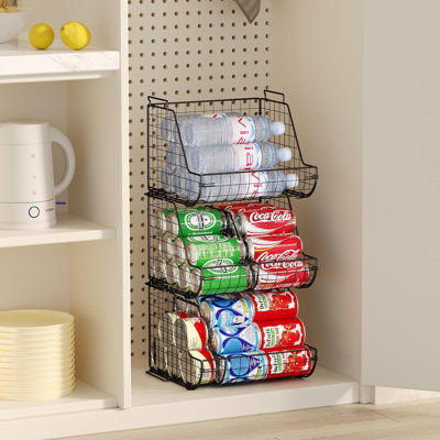 Stacking Can Dispensers 3 Tier with 3 Divider, Large Pantry Can Organizer, Beverage Drink Pop Soda Can Storage Basket, Can Holders for Pantry, Canned Food Rack Wire Bins for Kitchen Cabinet 