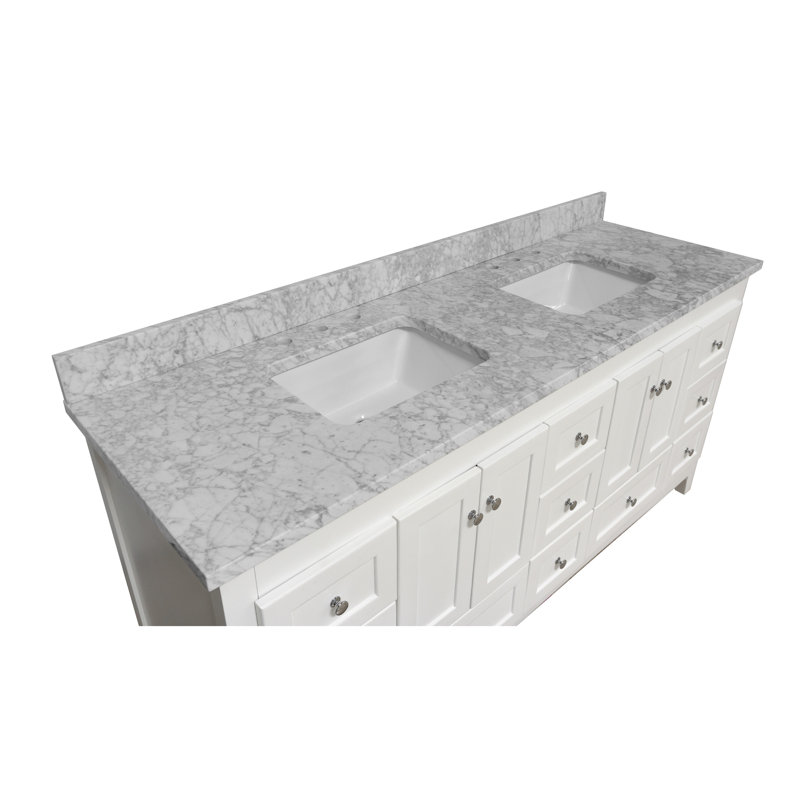 White Birch and Marble 72'' Double Bathroom Vanity