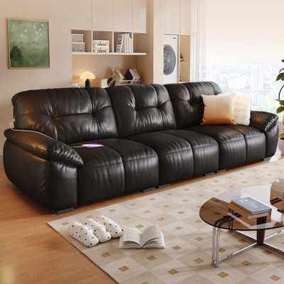 Black Genuine Leather Standard Sofa cushion Threeseat