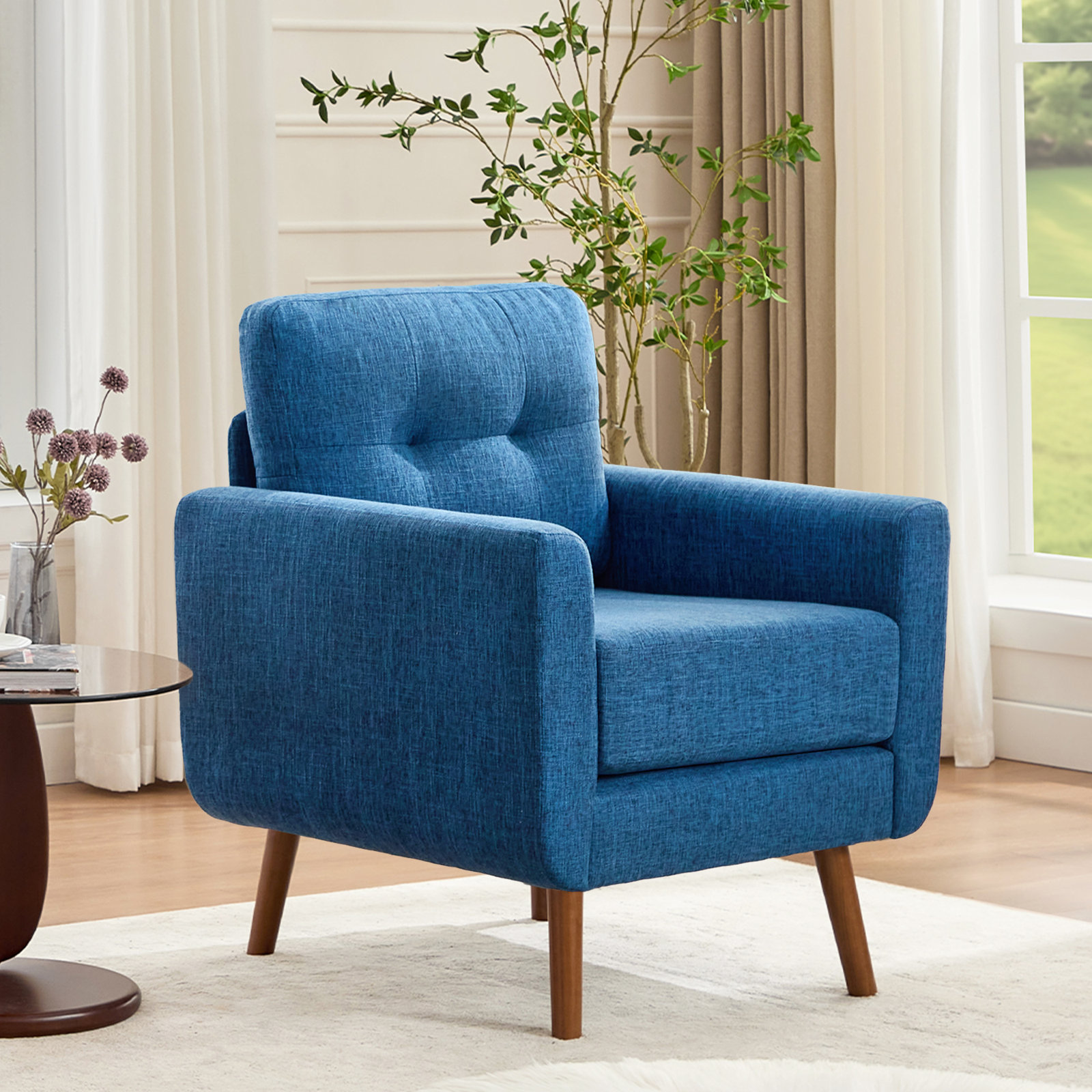 George Oliver Estes Linen Armchair, Blue Linen