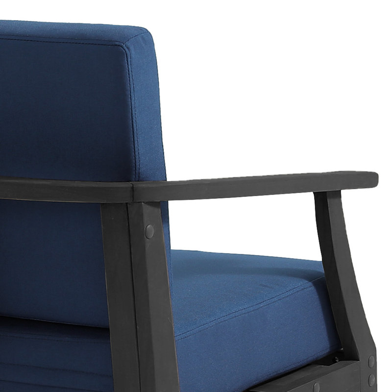 Clinkscales Solid Wood Teak Outdoor Loveseat With Cushion And Arms, Navy, Black